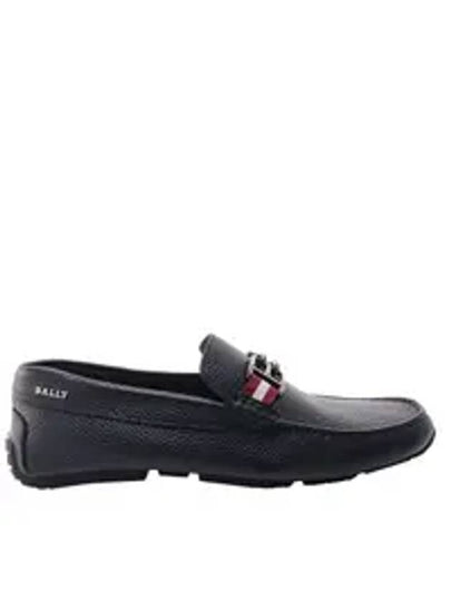 Logo Plaque Grain Slip-On Loafers Black - BALLY - BALAAN 2