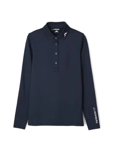 Women's Tour Tech Long Sleeve Polo Shirt Navy - J.LINDEBERG - BALAAN 1