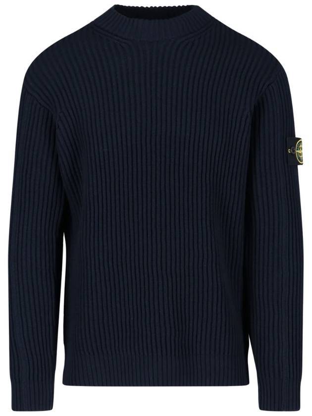 Full Rib Wool Knit Top Navy - STONE ISLAND - BALAAN 1