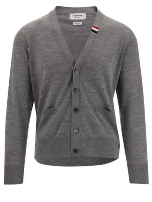 Men's Jersey Stitch V-Neck Cardigan Light Grey - THOM BROWNE - BALAAN 2