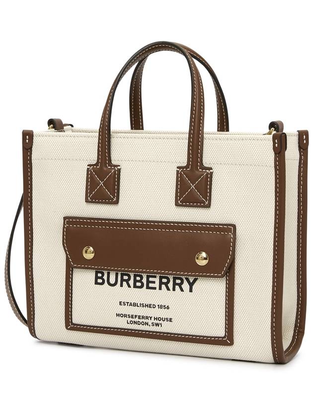 Mini Two-Tone Canvas and Leather Freya Tote Bag Natural Tan - BURBERRY - BALAAN 3