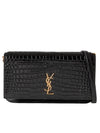 Logo Decorated Crocodile Effect Cross Bag Black - SAINT LAURENT - BALAAN 1