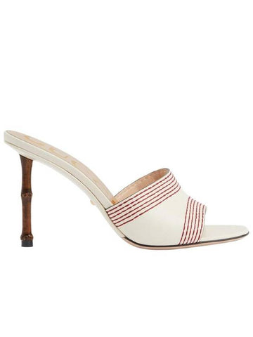 Bamboo Leather Sandal Heels White - GUCCI - BALAAN 1