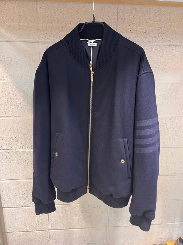 4 Bar Tonal Flannel Bomber Jacket Navy - THOM BROWNE - BALAAN 3