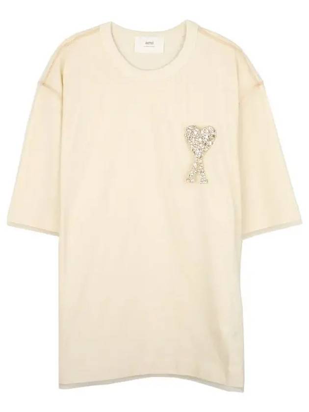 De Coeur Heart Logo Embroidery Short Sleeve T-Shirt Champagne Ivory - AMI - BALAAN 3