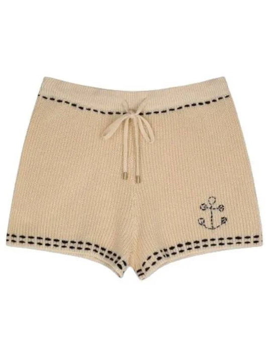Anchor logo embroidery stitch trimming knit shorts pants beige - ZIMMERMANN - BALAAN 1