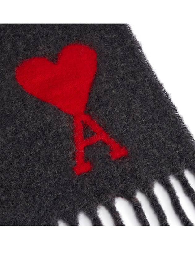 Heart Logo Oversized Wool Fringe Scarf Dark Grey - AMI - BALAAN 6