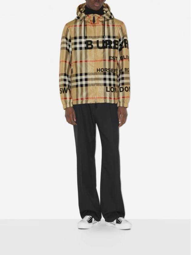 Men's Horseferry Print Check Hoodie Zip-up Beige - BURBERRY - BALAAN 5