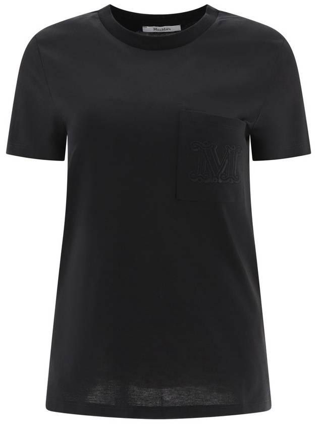 Embroidered Logo Crewneck Short Sleeve T-Shirt Black - MAX MARA - BALAAN 1