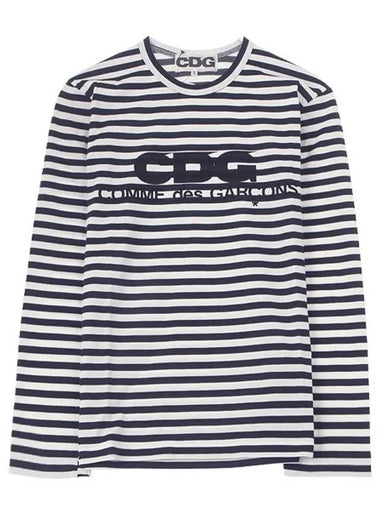 CDG Logo Striped Long Sleeve T-Shirt Navy - COMME DES GARCONS - BALAAN 1