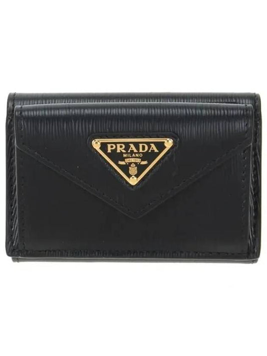 Vitello Move Triangle Logo Tri-Fold Half Wallet Black - PRADA - BALAAN 2