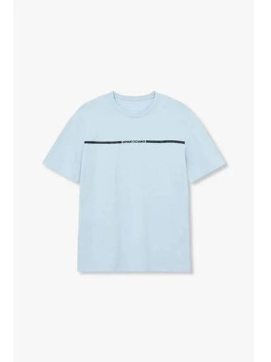 Men s Embroidered Logo and Lines T Shirt Light Blue - ARMANI EXCHANGE - BALAAN 1