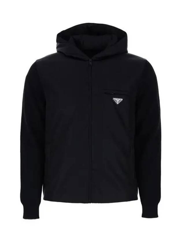 Triangle Logo Wool Nylon Gabardine Hooded Jacket Black - PRADA - BALAAN 1