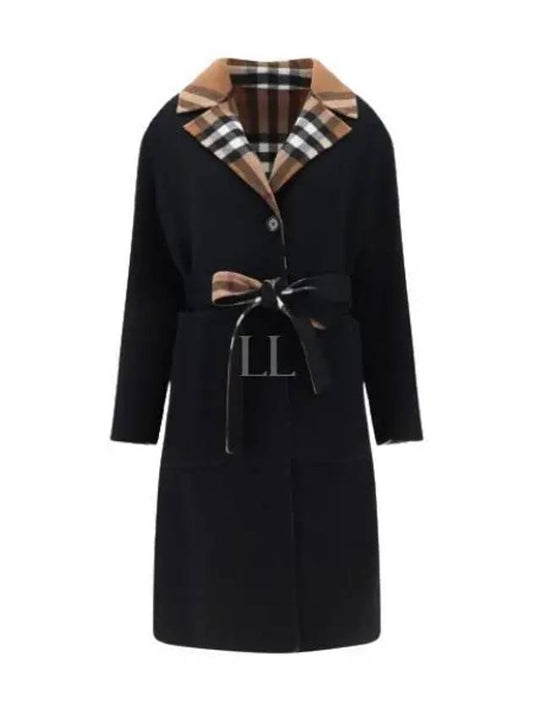 Reversible Check Wool Single Coat Black - BURBERRY - BALAAN 2