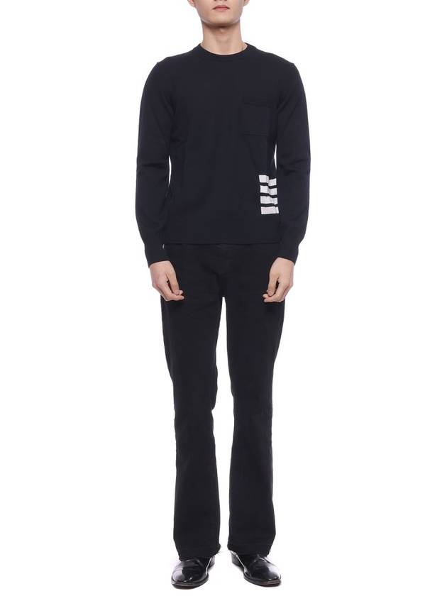 Diagonal Striped Merino Wool Pocket Pullover Knit Top Navy - THOM BROWNE - BALAAN 4