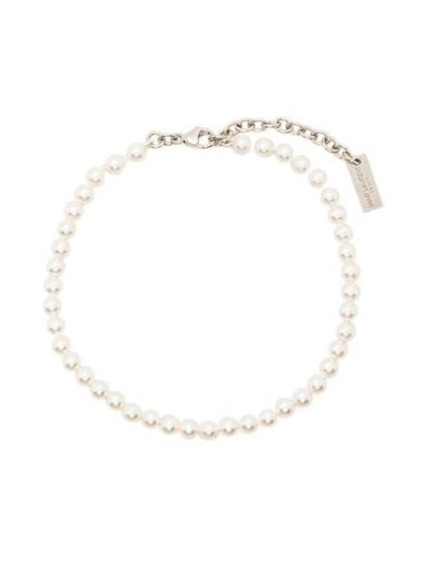 Logo Plaque Glass Pearl Bracelet Cream - SAINT LAURENT - BALAAN 1