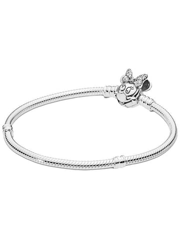 Disney Moments Pave Minnie Mouse Clasp Snake Chain Bracelet Sterling Silver - PANDORA - BALAAN.