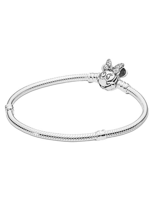 Disney Moments Pave Minnie Mouse Clasp Snake Chain Bracelet Sterling Silver - PANDORA - BALAAN.