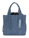 Recycle Tech Small Denim Tote Bag Blue - GANNI - BALAAN 4