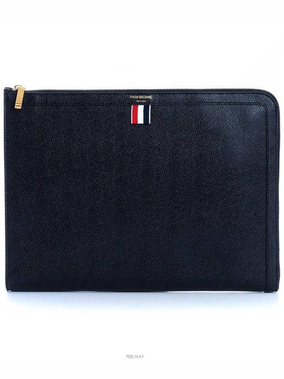 Three Stripes Tab Pebble Document Folio Clutch Bag Black - THOM BROWNE - BALAAN 2