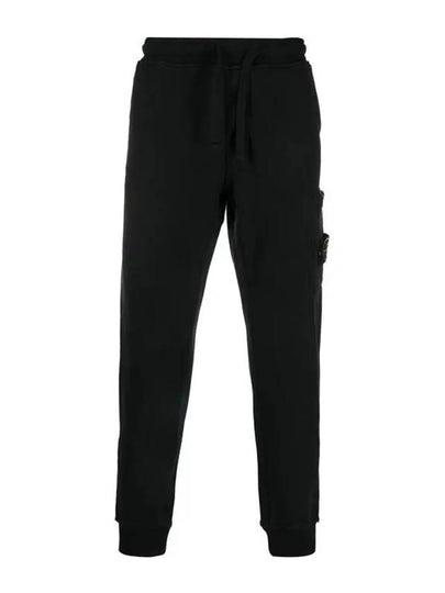 Men's Wappen Patch Cotton Fleece Track Pants Black - STONE ISLAND - BALAAN 2