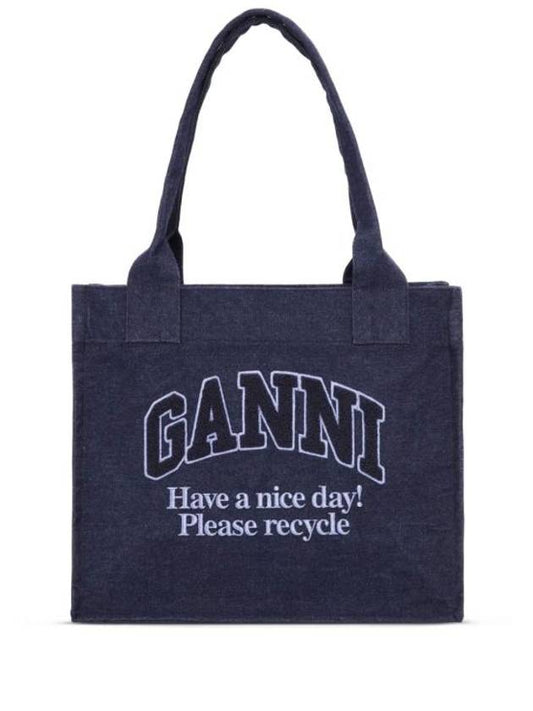 Easy Shopper Large Denim Tote Bag Navy - GANNI - BALAAN 1