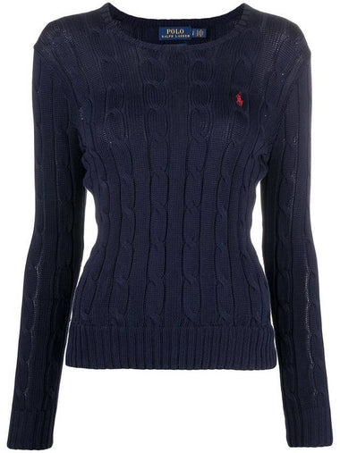 Women's Pony Embroidery Cable Knit Top Navy - POLO RALPH LAUREN - BALAAN 1