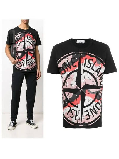 Men's Camo Big Logo Print Short Sleeve T-Shirt Black - STONE ISLAND - BALAAN 2