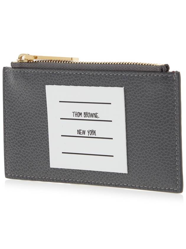 Paper Label Zipper Card Wallet Grey - THOM BROWNE - BALAAN 3