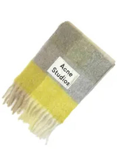 Check Mohair Fringe Muffler Yellow Grey - ACNE STUDIOS - BALAAN 1