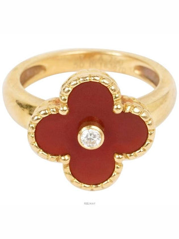 Van Cleef Arpels Vintage Alhambra Ring Yellow Gold Carnelian Diamond 50 74201 - VANCLEEFARPELS - BALAAN 1