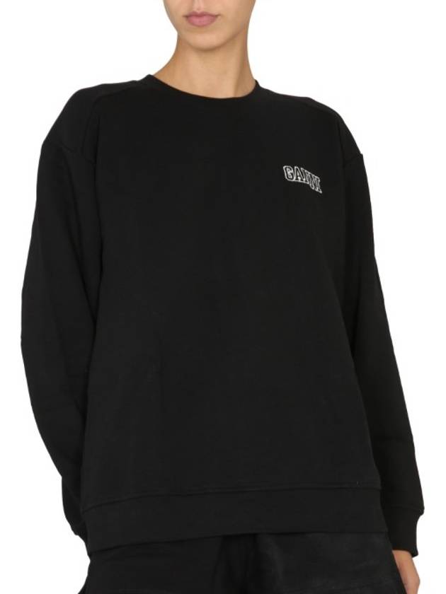 Embroidered Logo Cotton Sweatshirt Black - GANNI - BALAAN 5