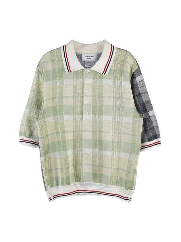 Fun Mix Check Jacquard Cotton Silk Short Sleeve Polo Shirt - THOM BROWNE - BALAAN 1