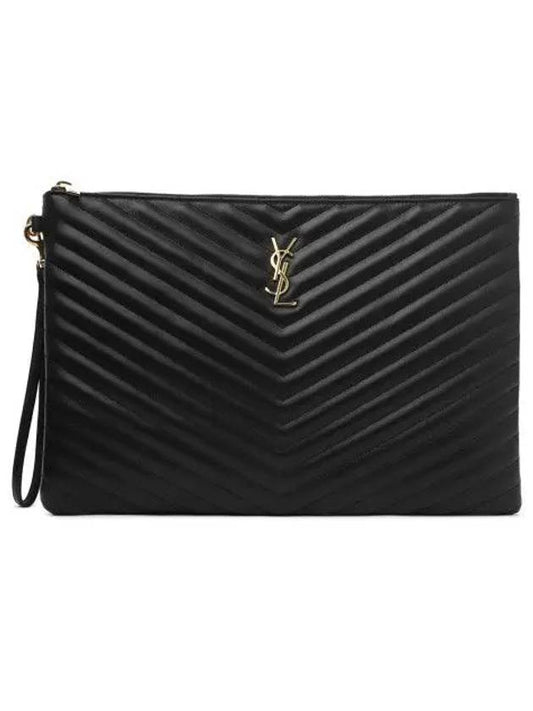 Gold Monogram Document Holder In Matelasse Leather Black - SAINT LAURENT - BALAAN 2