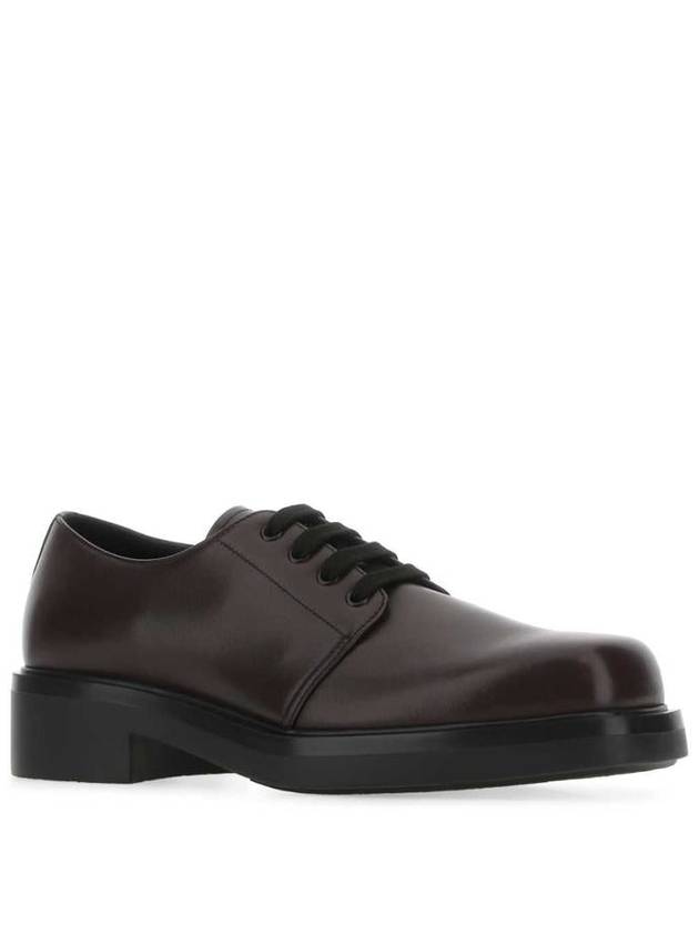 Men's Aubergine Leather Lace-Up Oxford Brown - PRADA - BALAAN 3