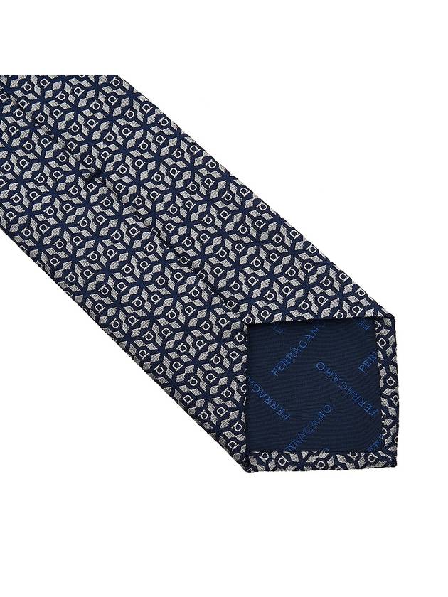 Ferragamo Men's Silk Jacquard Tie 35 0943 F NAVY AVORI 0768437 - SALVATORE FERRAGAMO - BALAAN 6