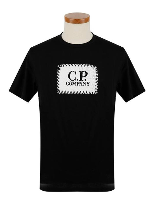 Square Logo Painted Short Sleeve T-Shirt Black - CP COMPANY - BALAAN.