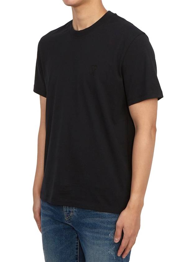 Tone On Tone Heart Logo Organic Cotton Short Sleeve T-Shirt Black - AMI - BALAAN 3