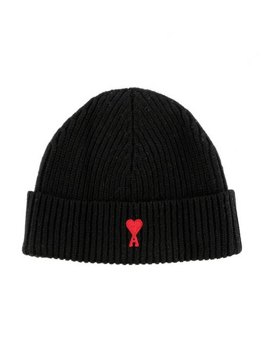 Unisex Small Heart Logo Beanie Black BFUHA 10601 8009 - AMI - BALAAN 1