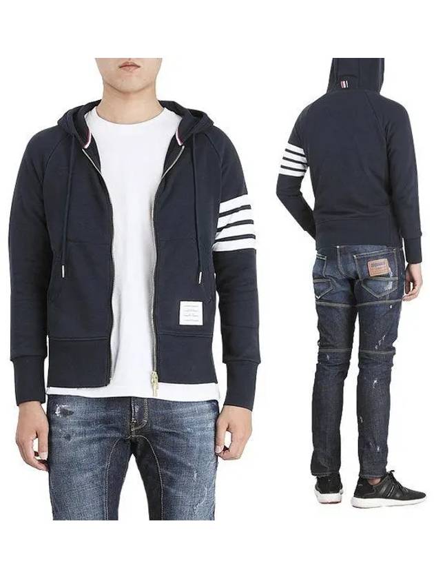 Engineered 4 Bar Diagonal Zip Up Hoodie Navy - THOM BROWNE - BALAAN 2