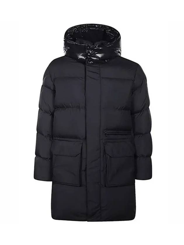 Men's Hostom Logo Hood Long Padded Navy - MONCLER - BALAAN.