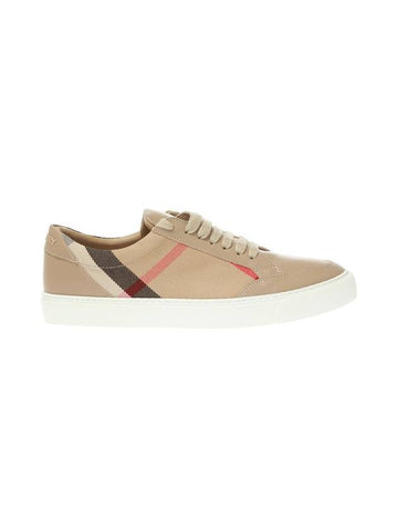 Women's House Check Leather Low Top Sneakers Tan - BURBERRY - BALAAN 1