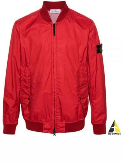 Men's Wappen Patch Zip-Up Bomber Jacket Red - STONE ISLAND - BALAAN 2