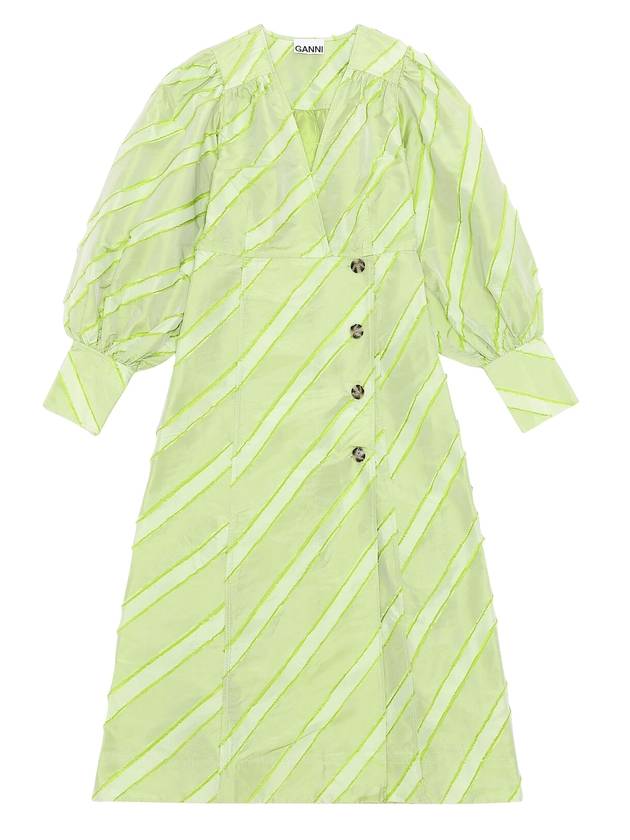 Balloon Sleeve Striped Midi Dress Green - GANNI - BALAAN 1