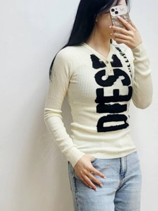 M Arita Logo Print Knit Top Ivory - DIESEL - BALAAN 2