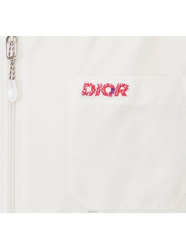 Embroidered Logo Patch Zipper Short Sleeve Shirt White - DIOR - BALAAN 8