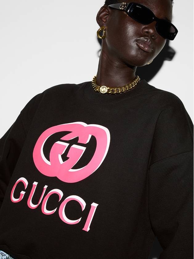 Jersey Print Cotton Sweatshirt Black - GUCCI - BALAAN 5