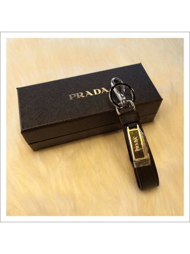 Logo Saffiano Leather Key Holder Black - PRADA - BALAAN 2