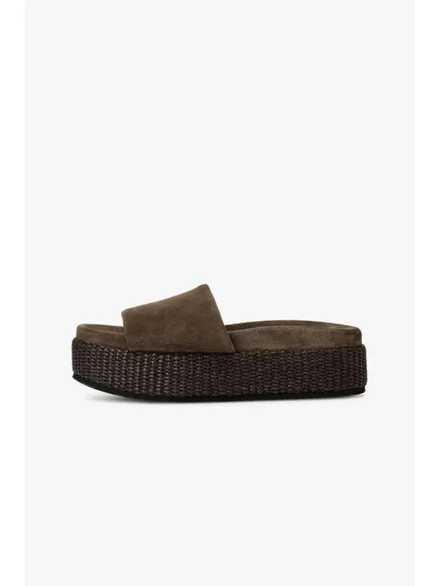 Women s Raffia Platform Suede Slides Dark Brown - BRUNELLO CUCINELLI - BALAAN 1