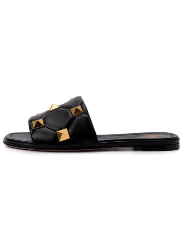 Roman Stud Quilted Leather Slippers Black - VALENTINO - BALAAN 5